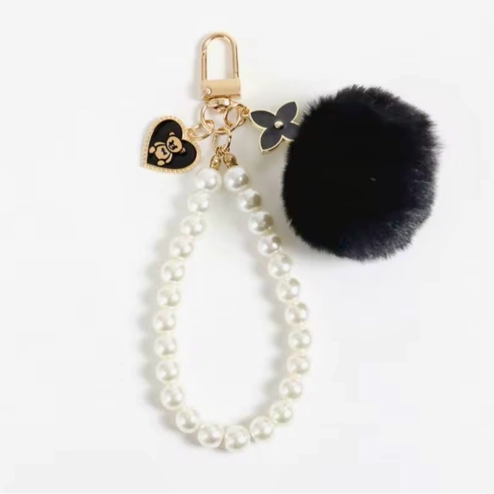 Choice of One of Four Elegant Pearl and Pom Pom Keychain Set/ Purse Charm - Picture 5 of 6
